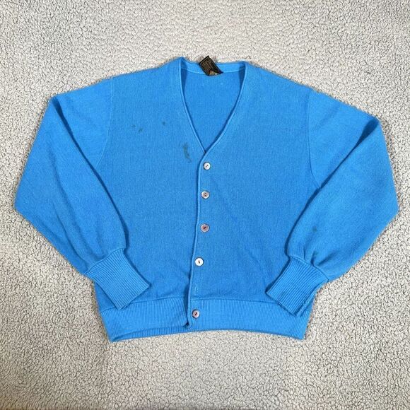 Vintage JCPenney 70s Cardigan Sweater Men's Pullover Button Up Blue Medium - Picture 1 of 9